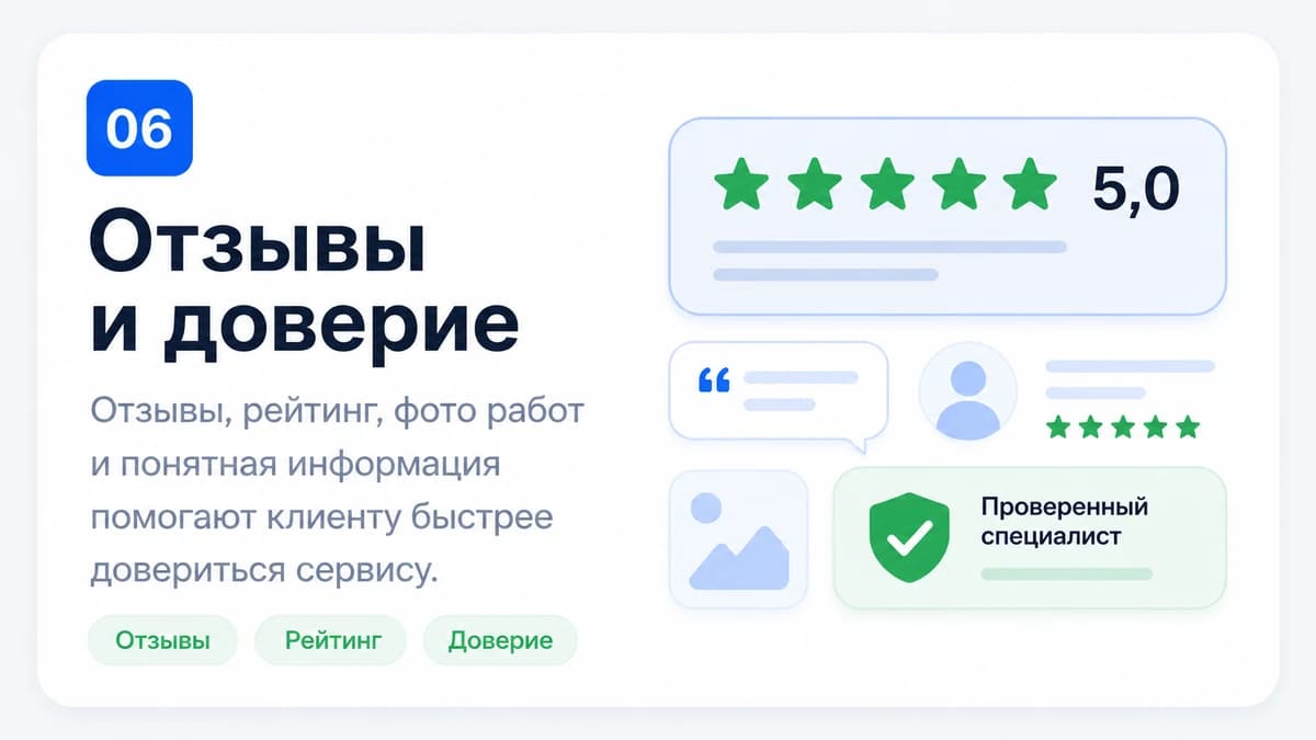 Шаг 6: Отзывы и доверие Мобильная инфографика: шаг 6. Отзывы и доверие